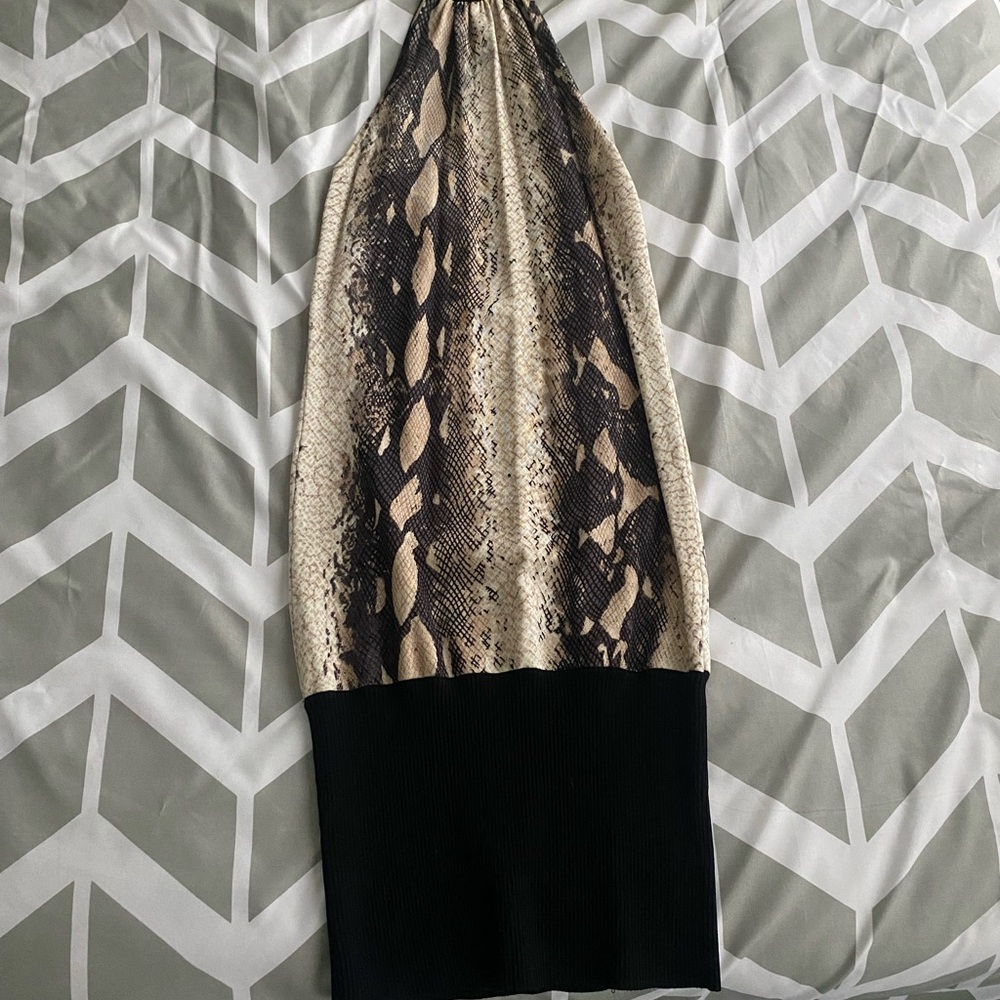 Bebe Black and Beige Halter Dress